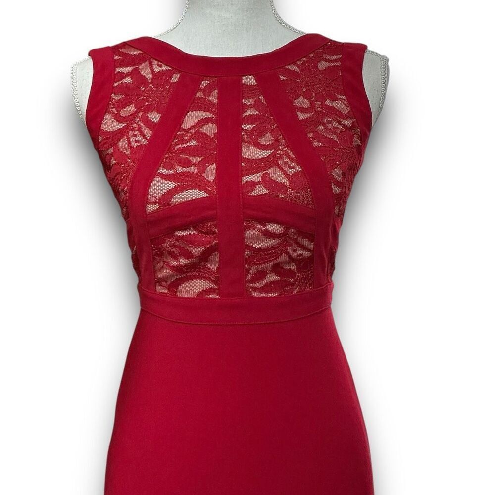 Morgan & Co Illusion Lace Top Long Side Split Sequence Evening Gown Maxi Dress - Picture 4 of 10